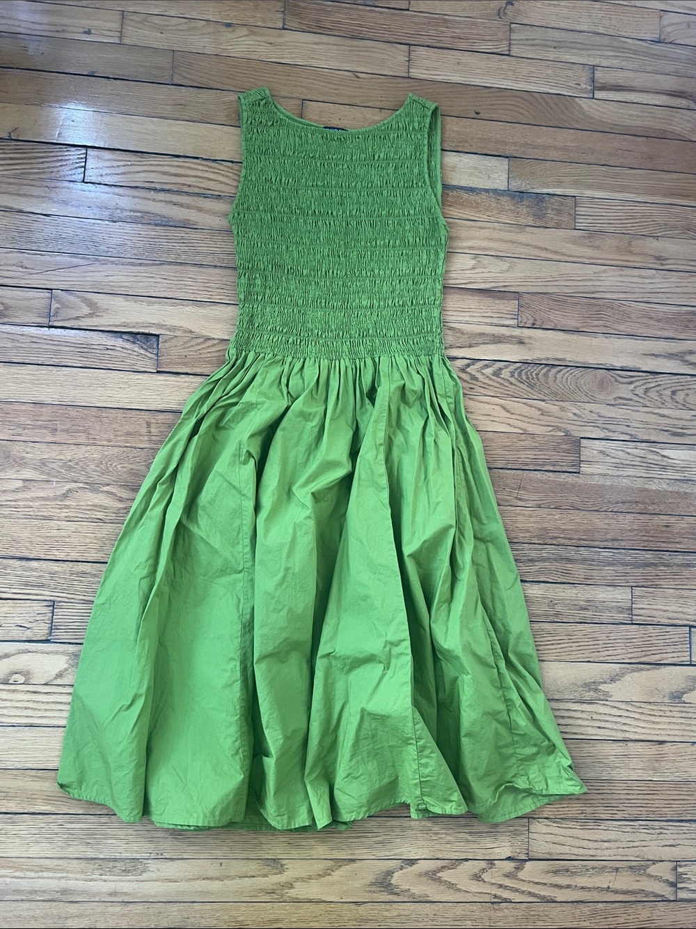 J. Crew Lina Smocked MIDI Dress in Bright Green Small Petite